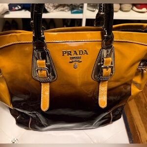 Prada Brown/Beige Ombre Patent Leather Sfumata Satchel